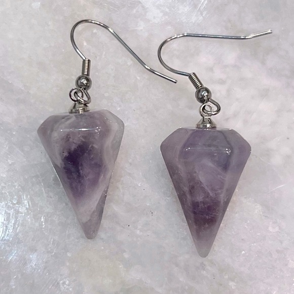 Amethyst Hexagonal Silver Drop Earring - Picture 1 of 7